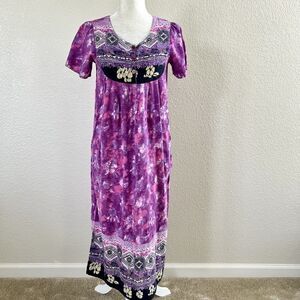 Vintage Loungees Small Pink Black Tye Dye Mumu House Sleep Dress Kaftan Pockets